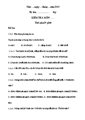 Đề kiểm tra 15 phút môn Vật lí Lớp 6 - Năm học 2019-2020